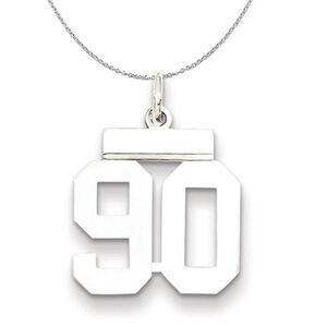 Silver, Athletic Collection, Small Polished Number 90 Necklace - 24 In